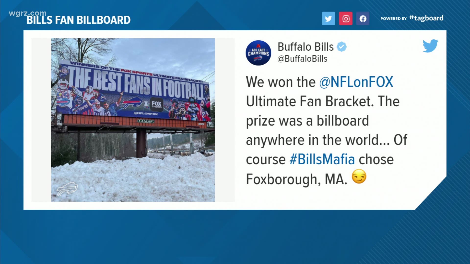 The billboard was the prize for winning Fox Sports Ultimate Fan Bracket.