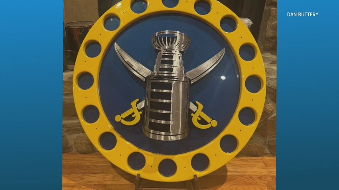Lewiston artist crafts puck holder for Sabres playoff wins