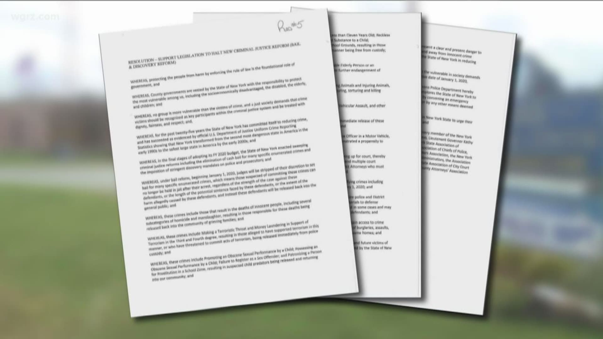 The Town of Evans passed this 3 page resolution showing support for Jacobs' legislation and outlining crimes included in the reforms that they believe to be reviewed