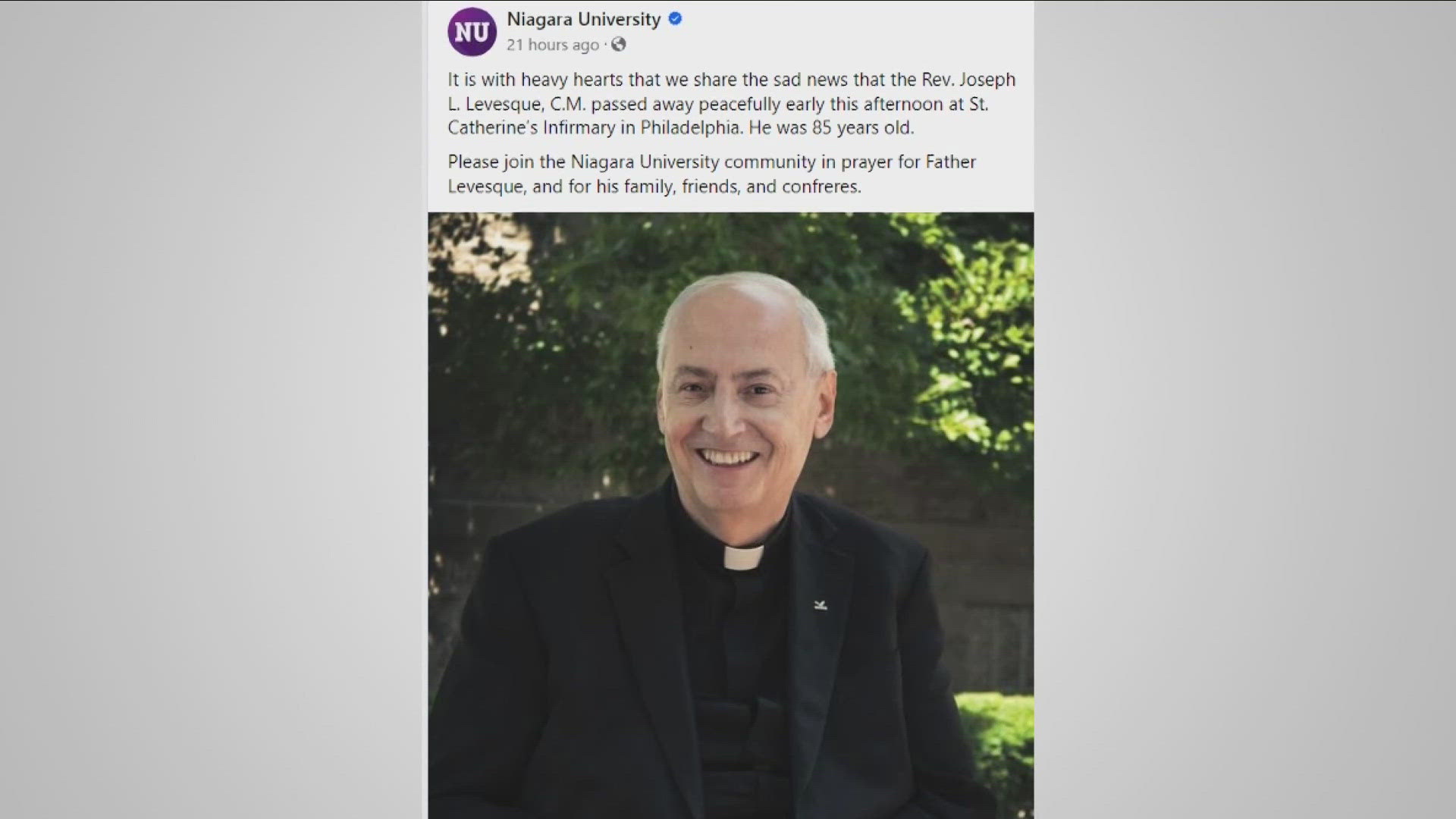 Father Joseph Levesque has died. He began as a faculty member at NU in the 1970's. He was 85 years old