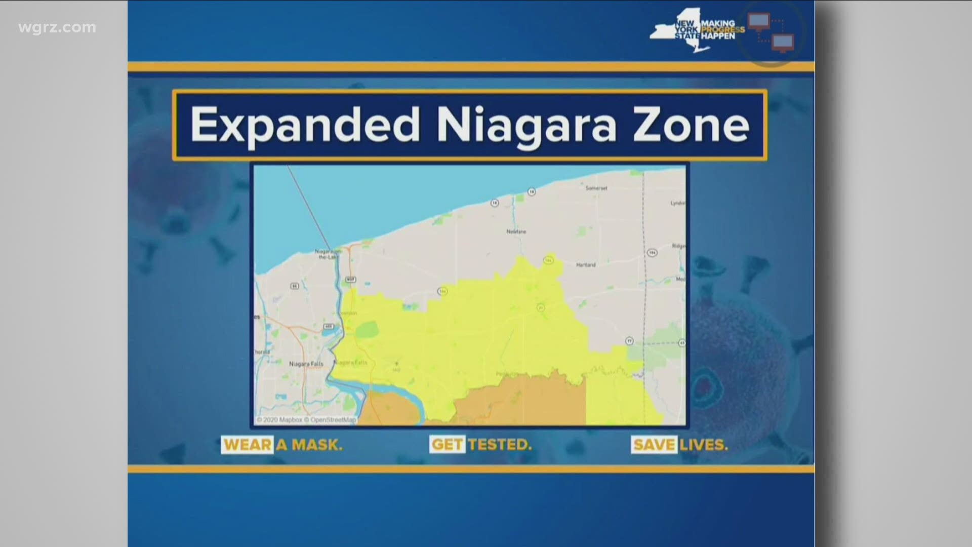 The Niagara County yellow zone now covers most of the southern part of the county..