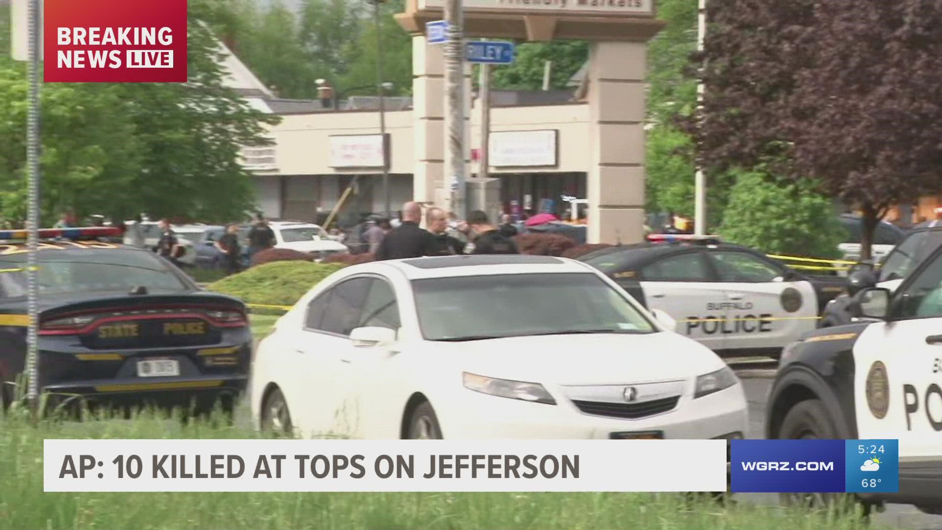 The Buffalo Police Department has confirmed a mass shooting at Tops Market on Jefferson Avenue Saturday afternoon around 3, killing at least 10 people.