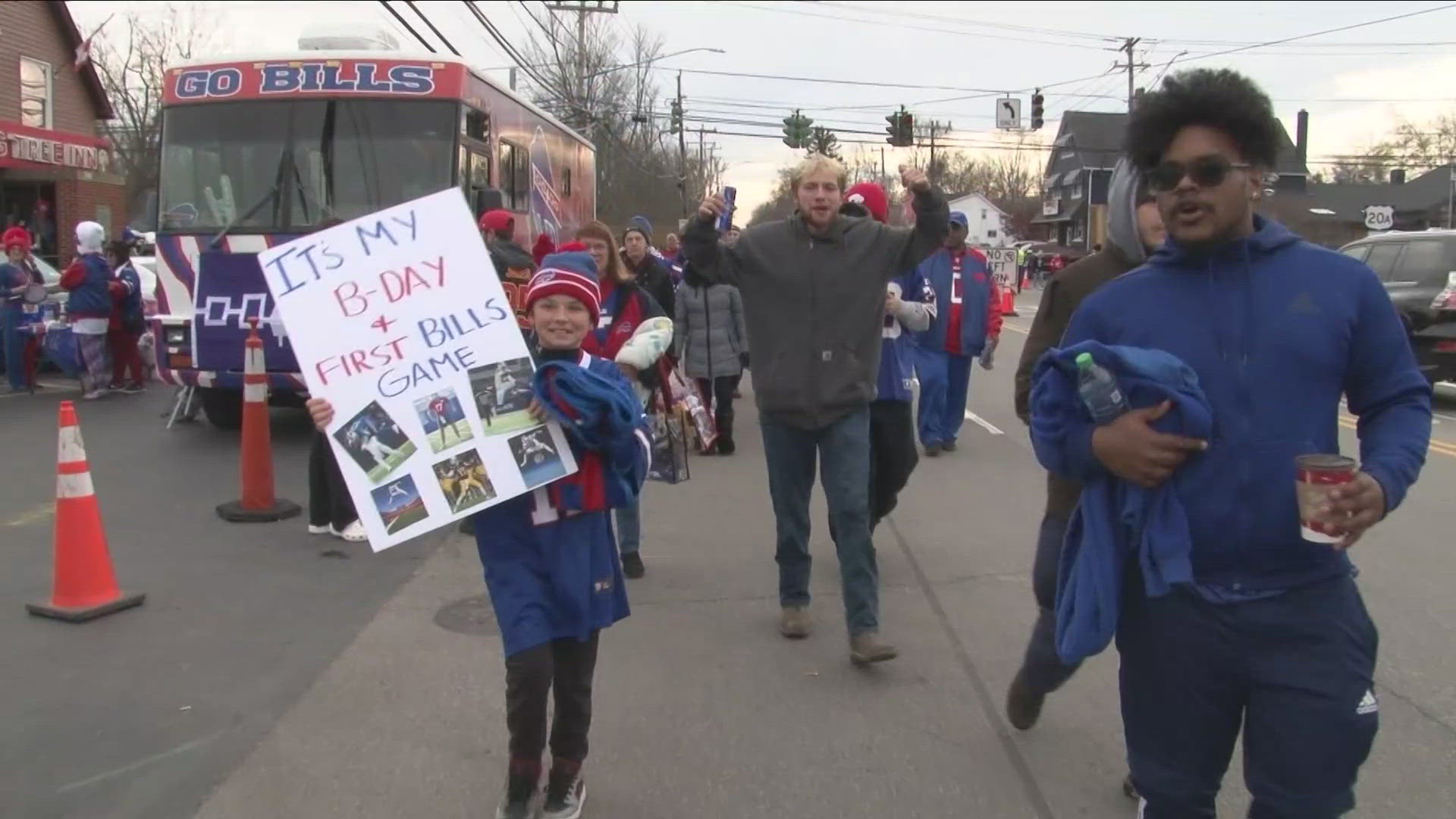 Bills fans celebrate victory Monday