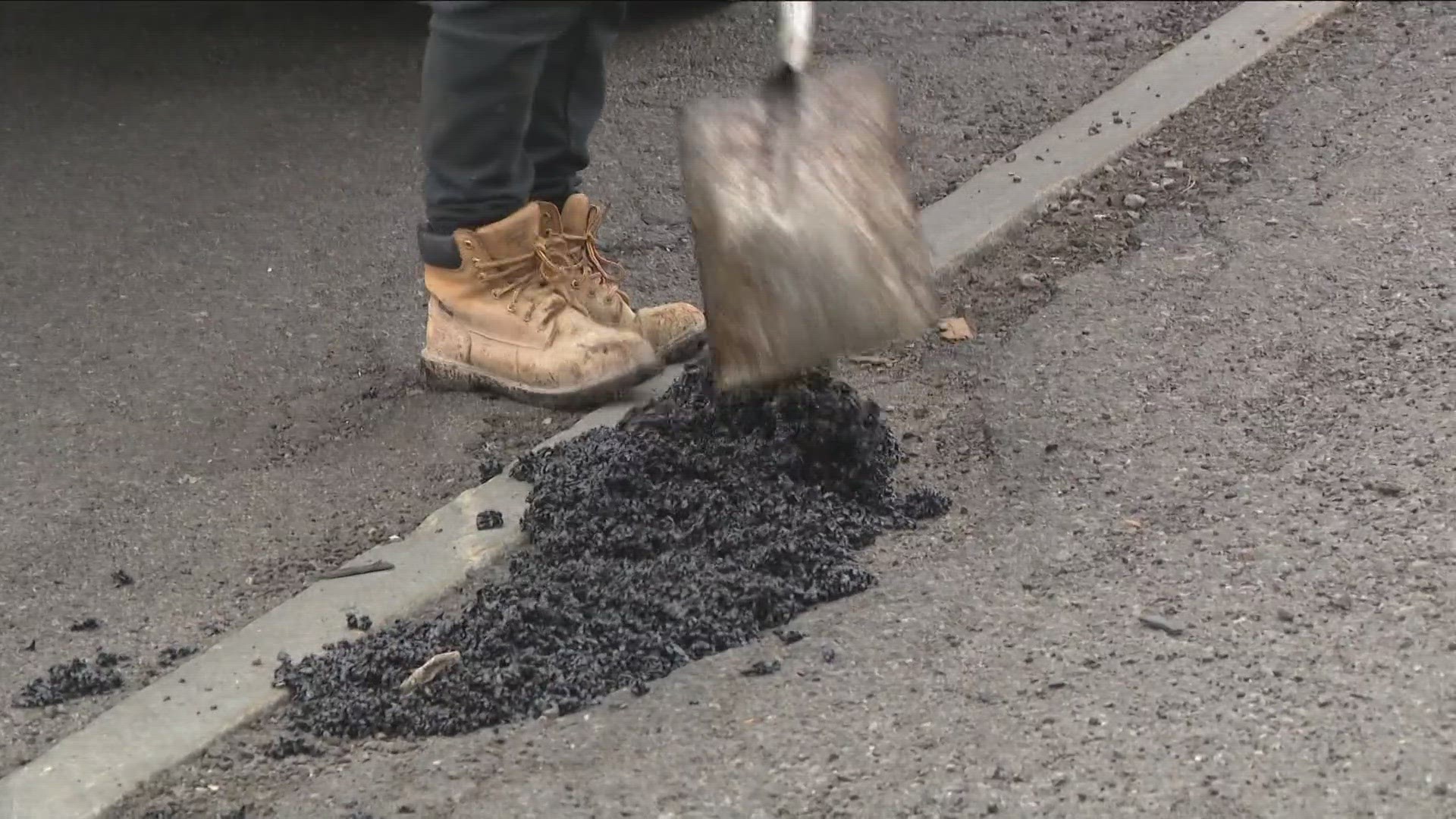 Five CREWS WERE OUT ACROSS THE CITY YESTERDAY... PATCHING ROUGH SPOTS ON MAJOR ROADS.