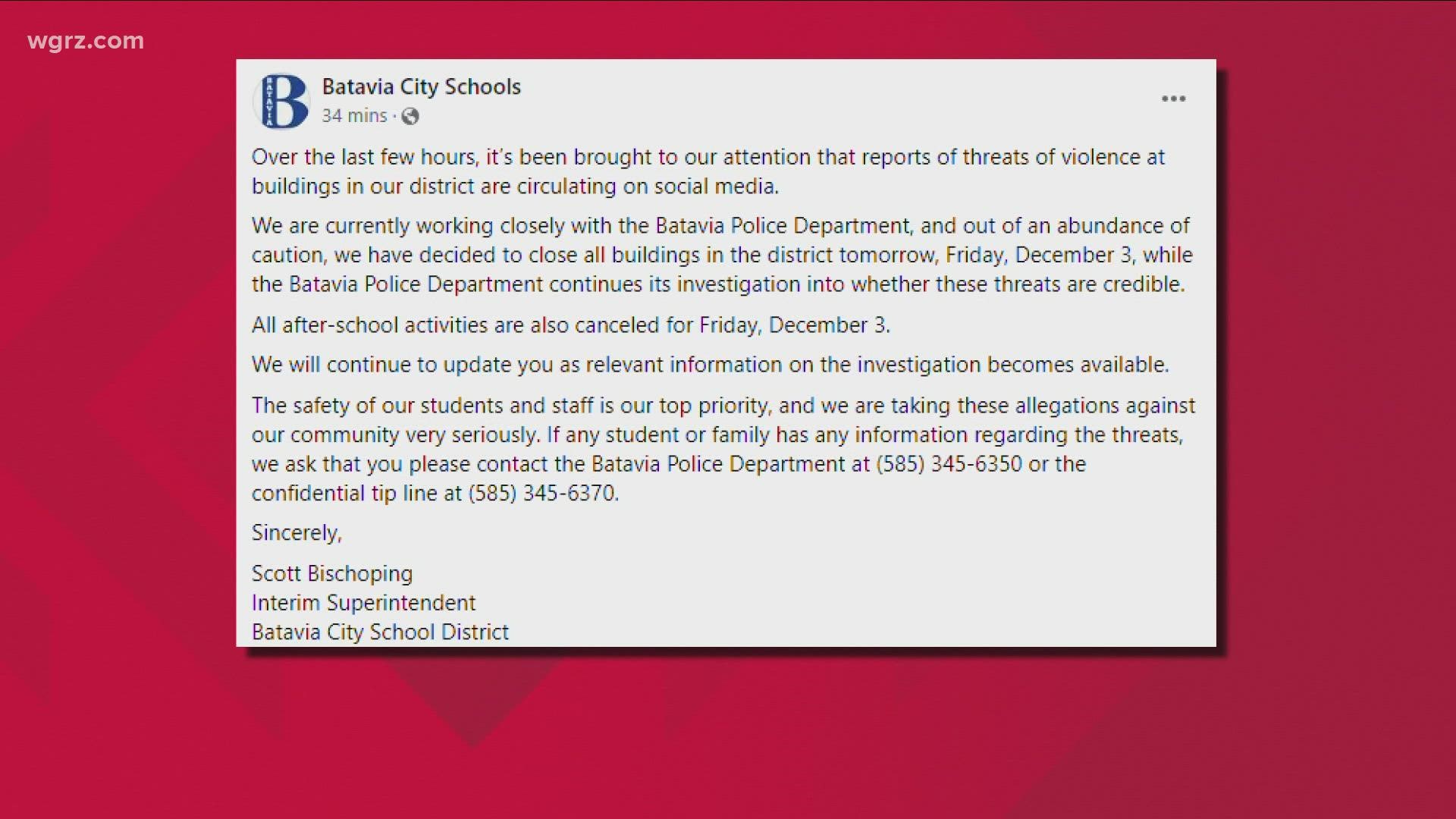 all classes at Batavia City Schools are canceled after reports of violent threats