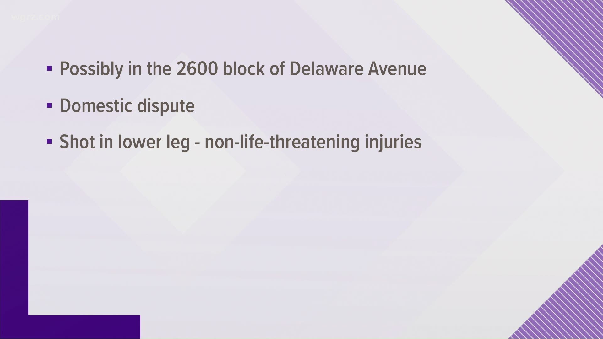 Police say a 26-year-old woman arrived at Kenmore Mercy Hospital in a personal vehicle. She had been shot in the lower leg. S he was later transferred to ECMC.