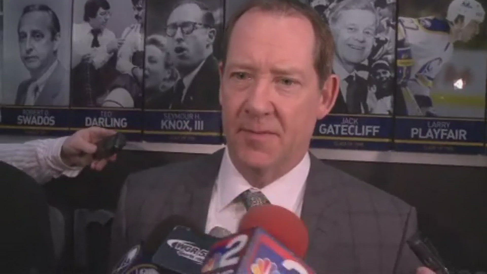 Phil Housley discusses the high ankle sprain suffered by Jack Eichel.