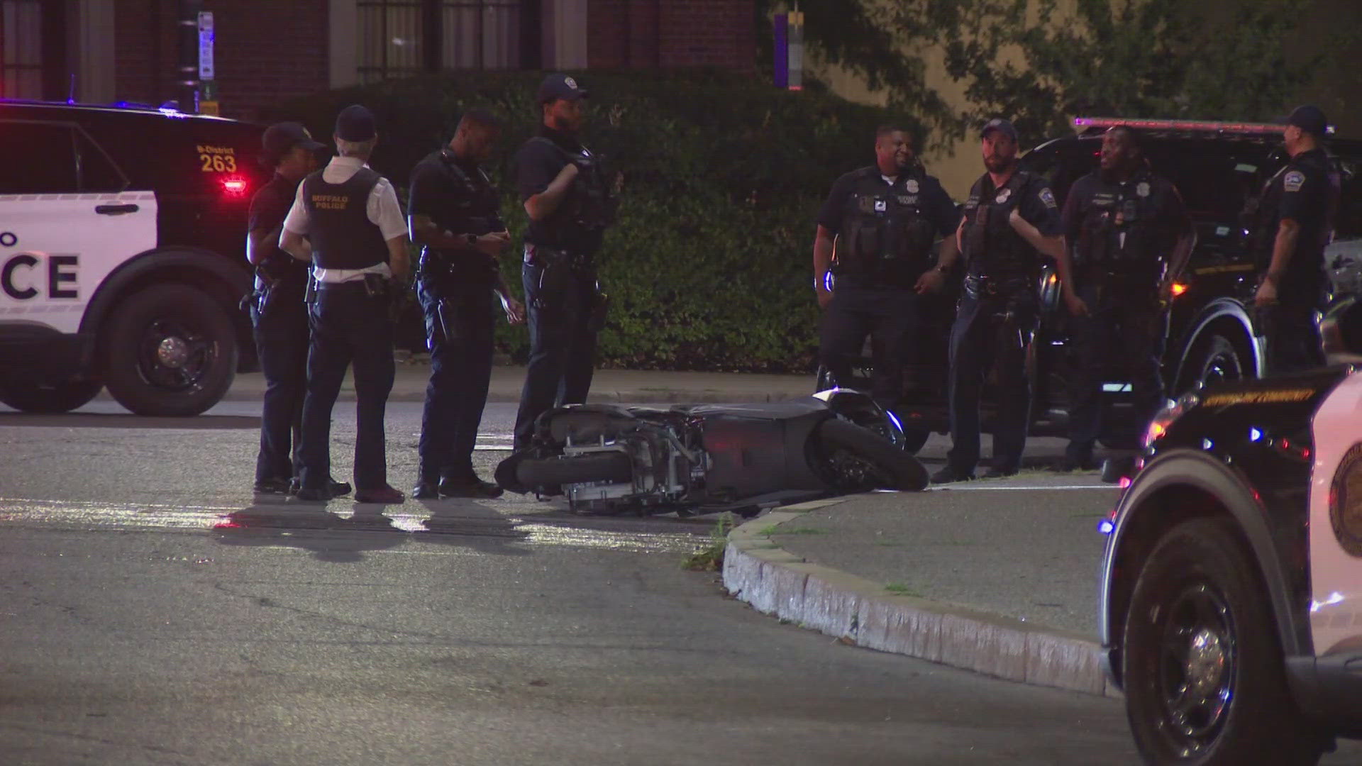 Buffalo Police investigate motorcycle accident near City Hall late Sunday night. 