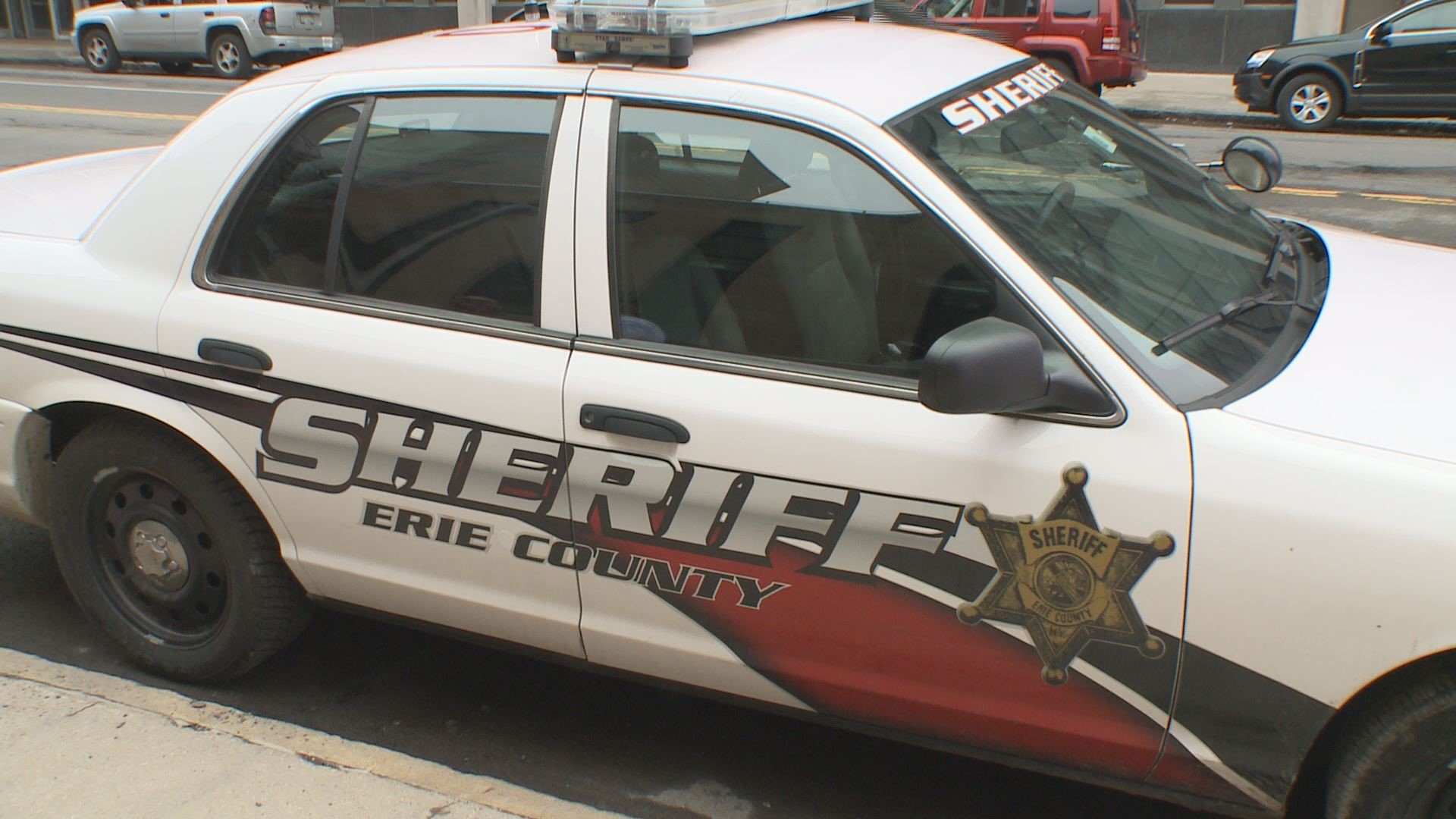 Police are looking for the person or persons responsible for a hit-and-run incident involving an Erie County Sheriff patrol vehicle