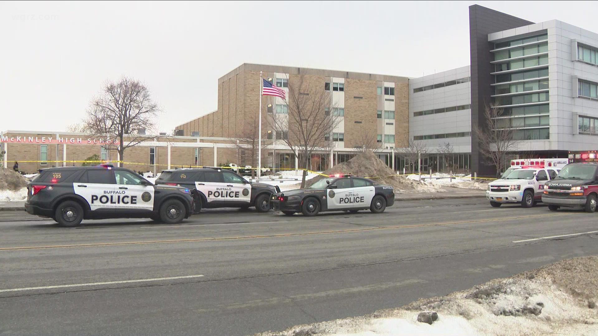 Buffalo Police say a student and security guard were shot outside McKinley High School.