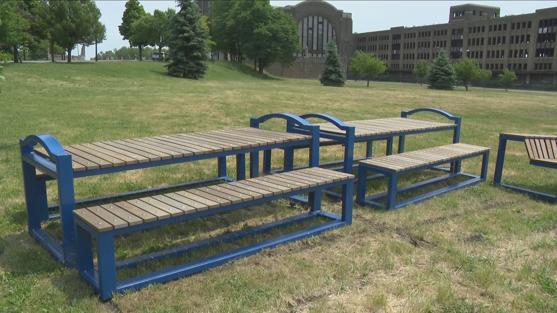 two hand-made community benches were stolen from the Buffalo Central Terminal's Great Lawn... which are used year-round by the community at concerts, events, parties