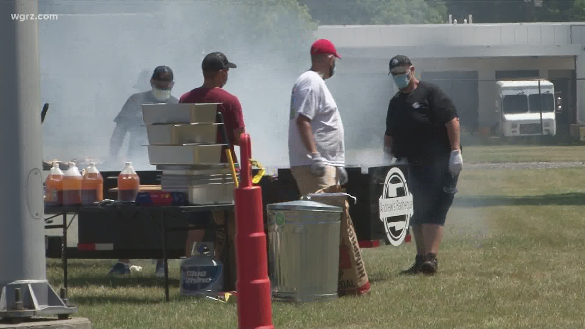 Instead of their usual carnival to raise money for the church and school in West Seneca, the drive-thru BBQ began today at noon.