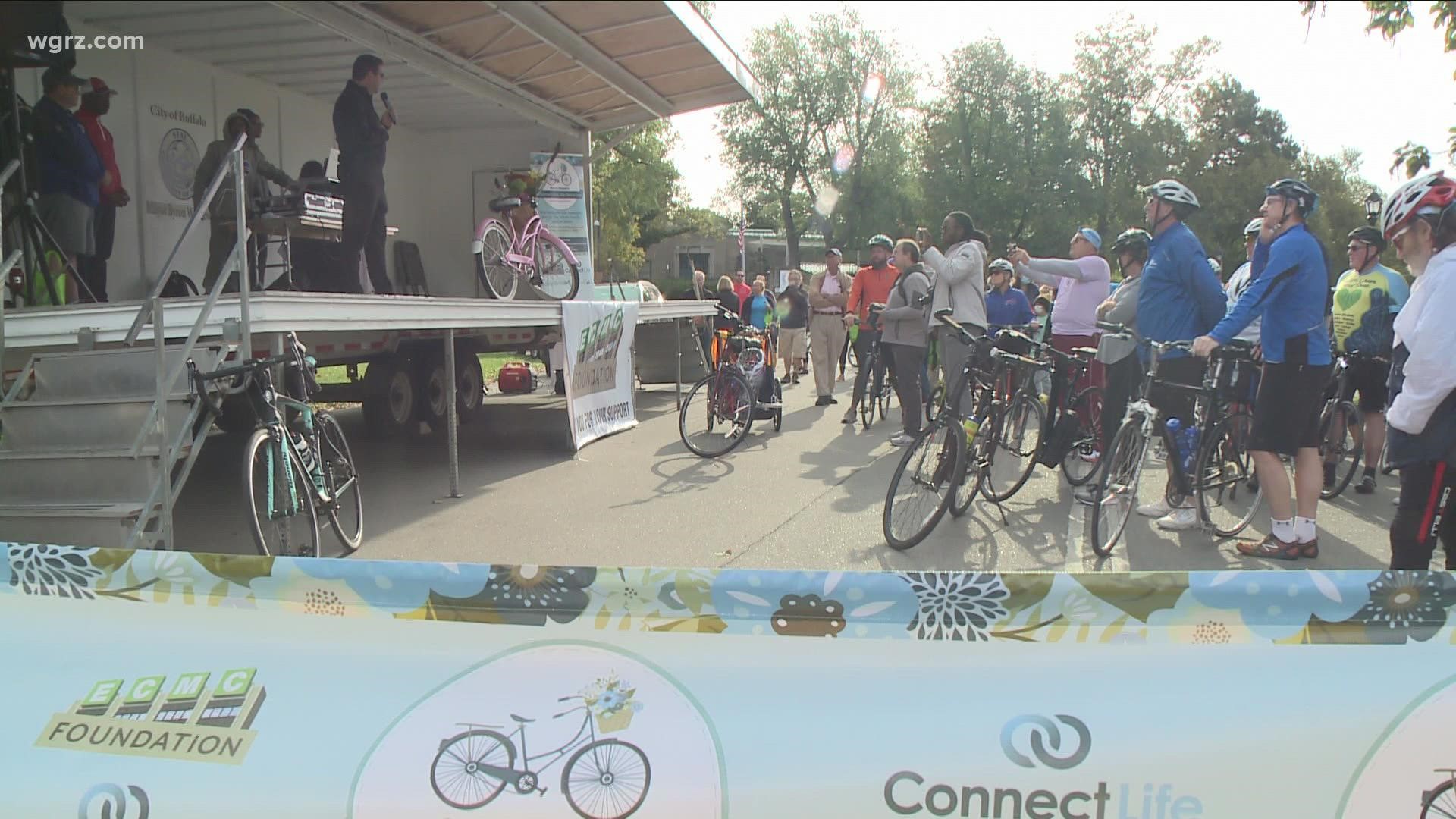 Hundreds of people came out to Delaware Park for a bike ride or a walk to honor and remember Marcy Dandes.
