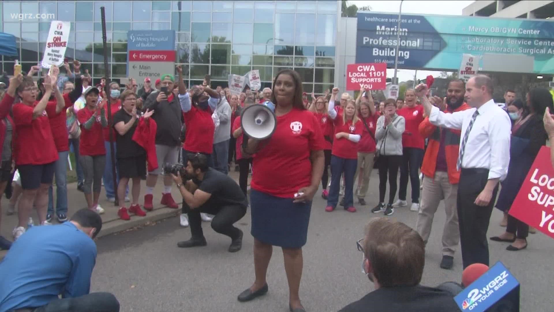 Letitia James remarks to union workers outside Mercy Hospital was pro-union