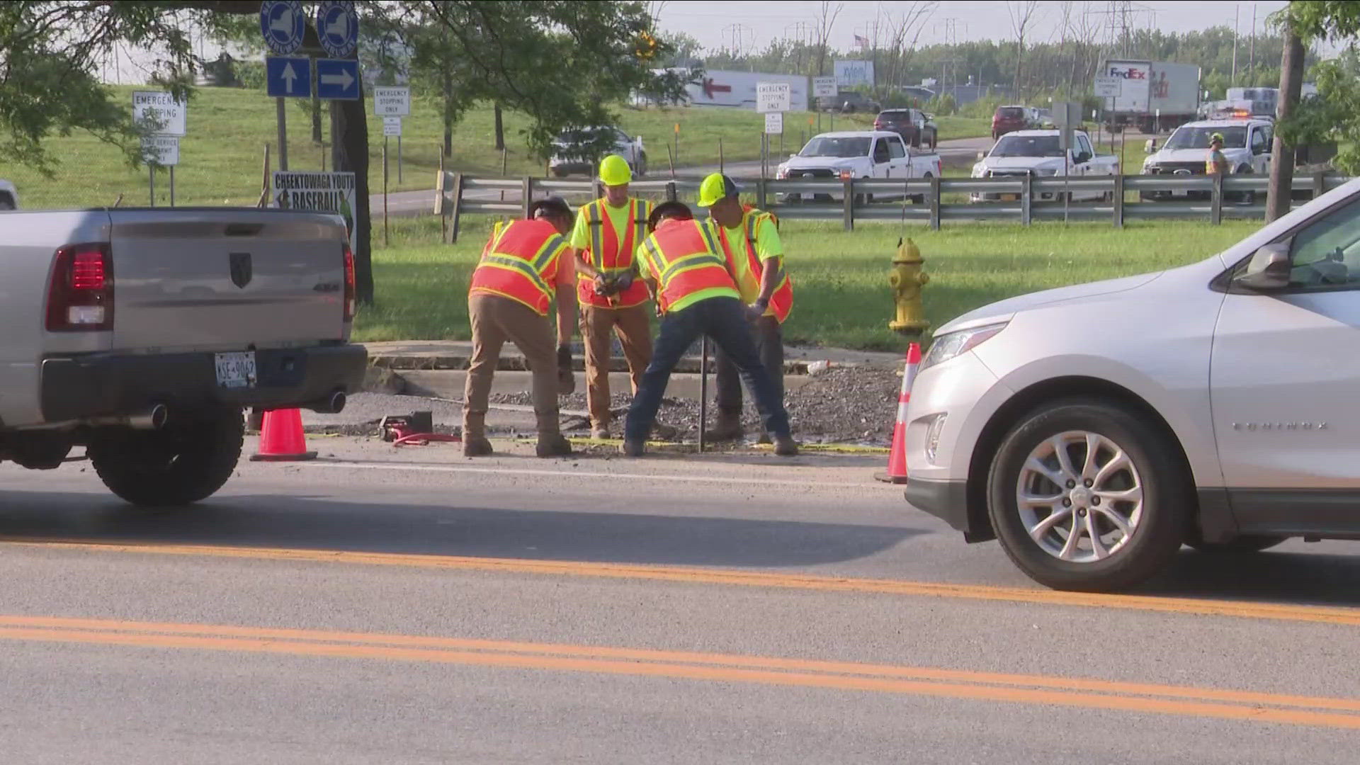 "The road damage resulting from the break will be restored this evening and will be ready for the morning commute," the ECWA says.