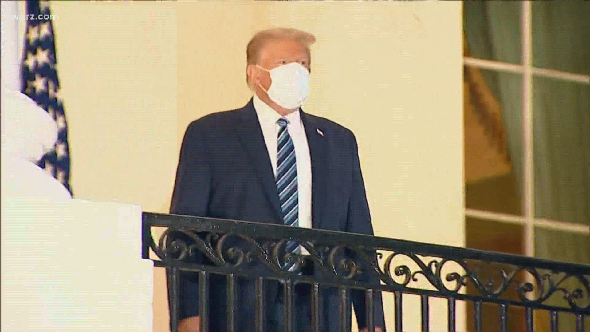 After the short helicopter ride from Walter Reed Medical Center to the White House, he was seen walking up the steps outside the front lawn.