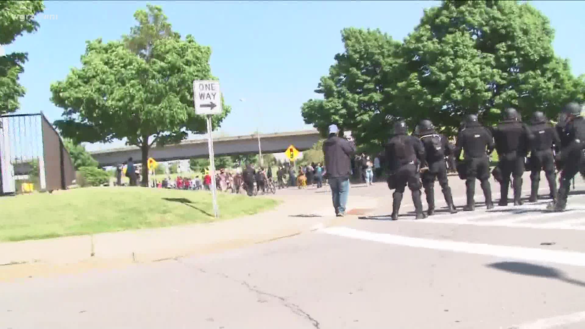 Protesters walk through downtown Buffalo