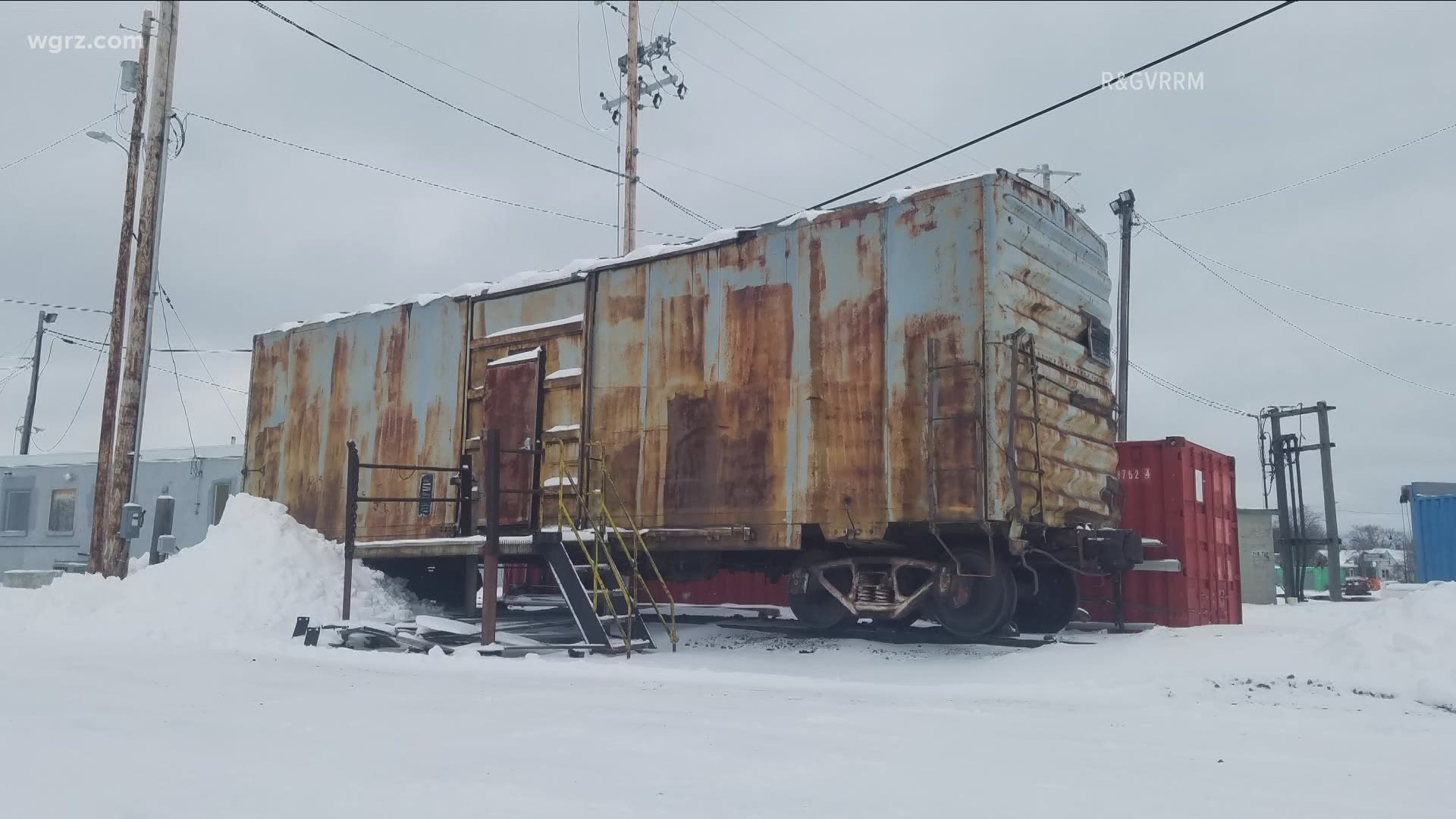 Boxcar coming to Silo City by way of Flour By Rail Legacy Project