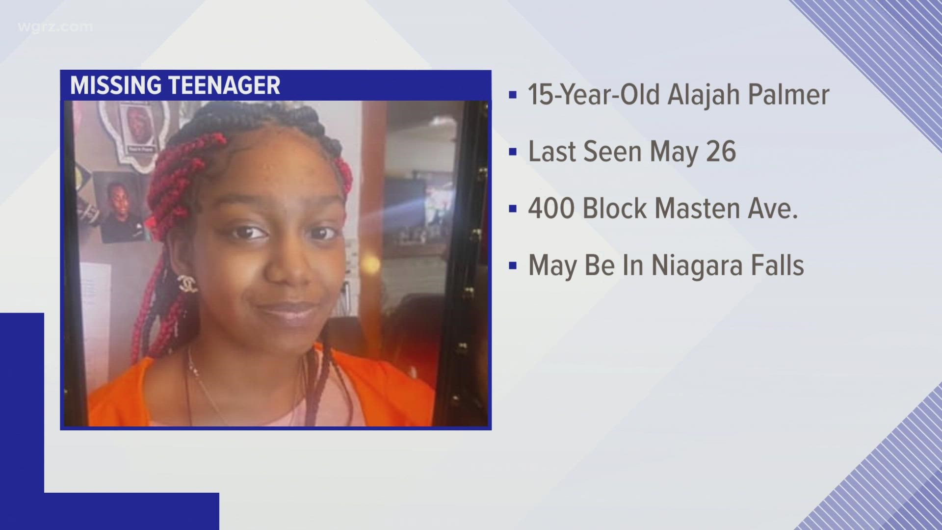 Police need help in finding a missing teenager, 15 year old Alajah Palmer. She was last seen around 3 this afternoon on Masten Ave.