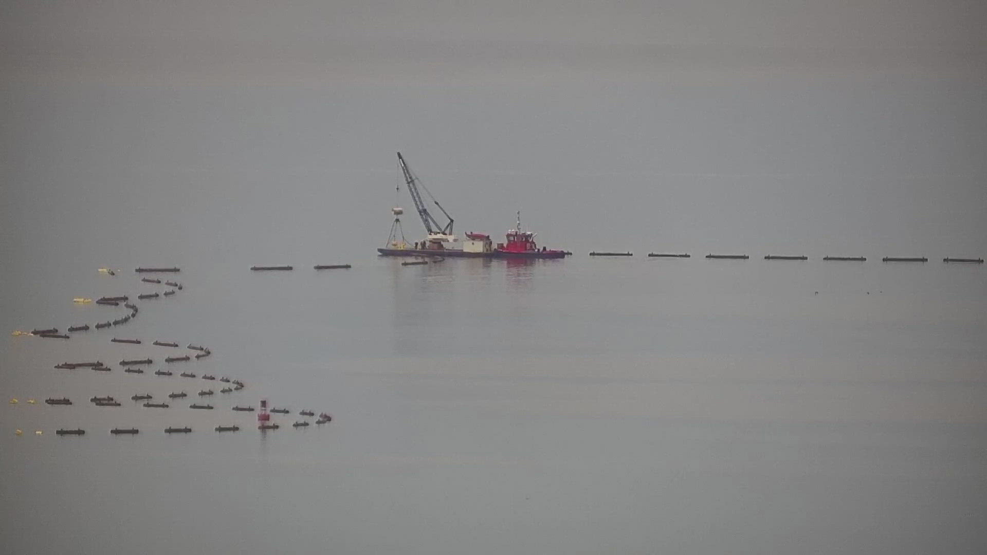 The ice boom removal was pushed back a few weeks because of the colder weather we saw in late March and Earl April