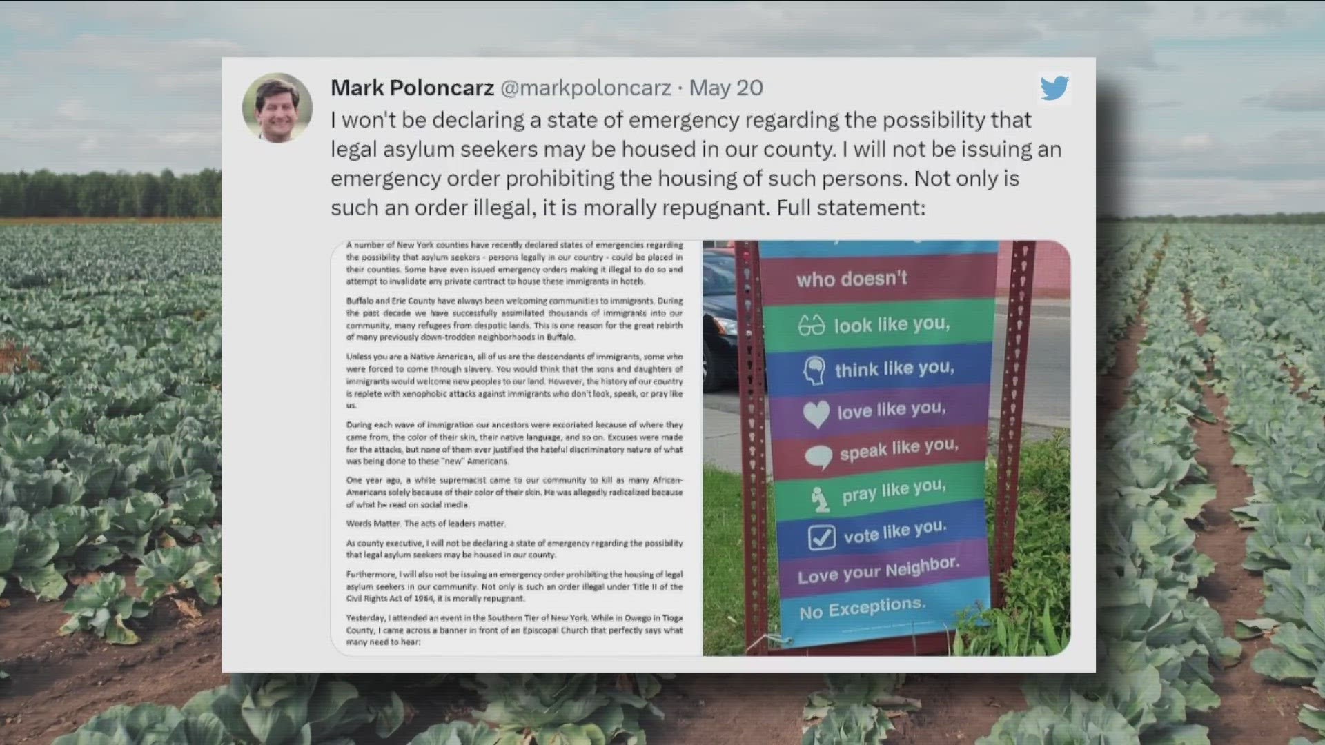 Over the weekend, Erie County Executive Mark Poloncarz shared a statement on social media about surrounding counties issuing states of emergency calling them illegal