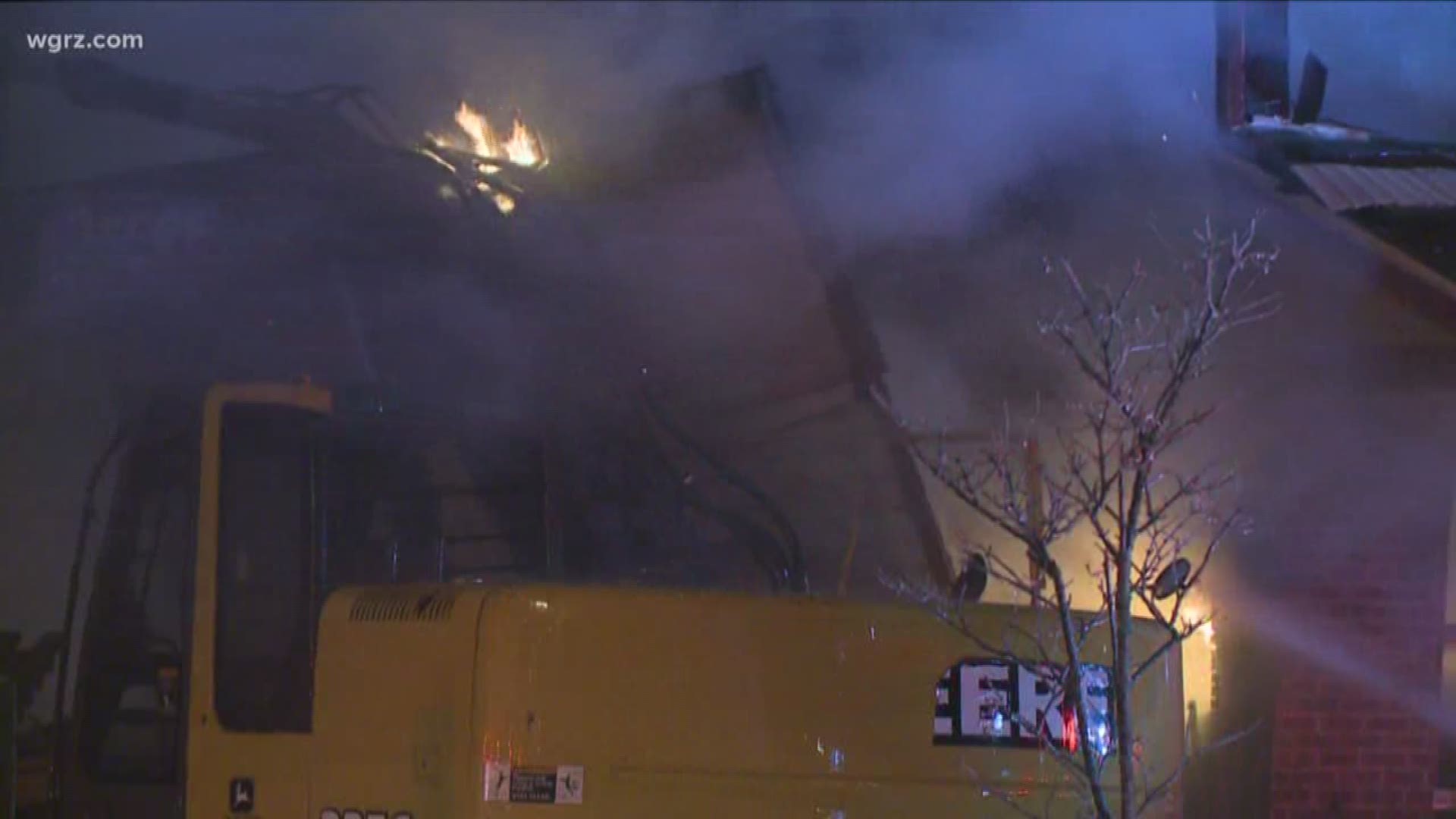 Part of the house collapsed during the fire - but so far we don't know if anyone was hurt.