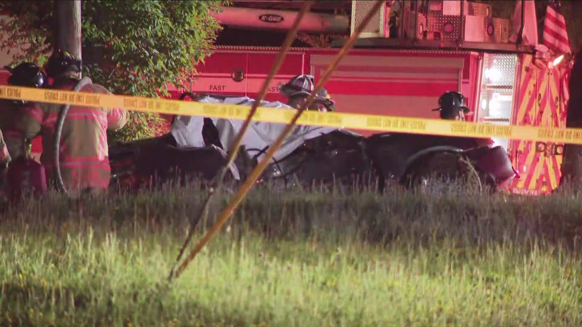 Police say a car slammed into a tree in the area of Arthur and Tonawanda Streets, Saturday night.