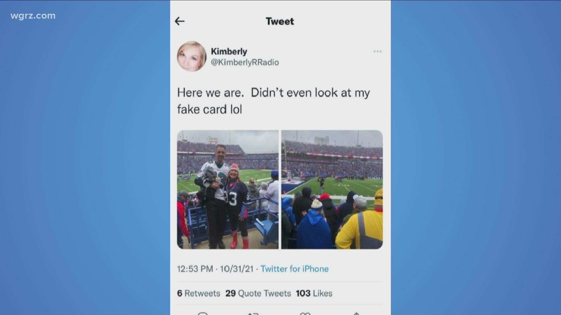 Bills fan says she used fake vaccine card to enter Bills game this past Sunday