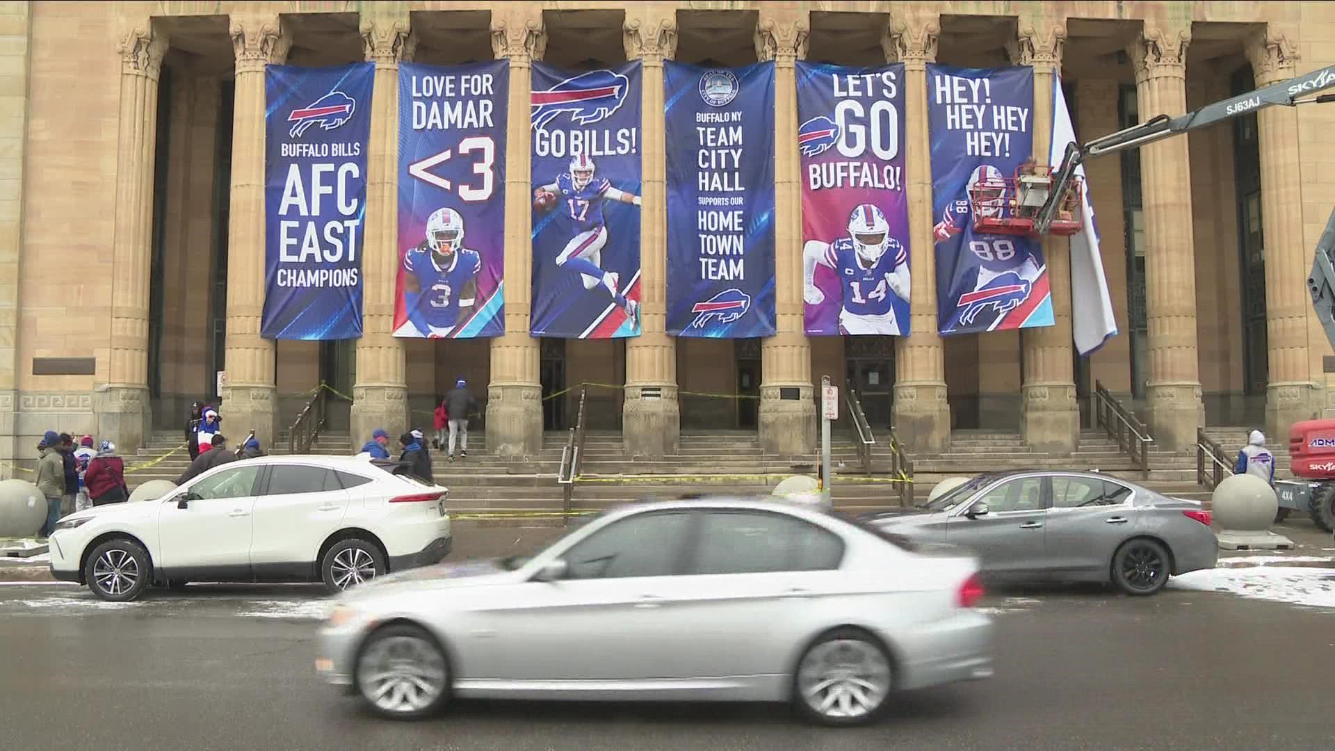 Bills banners unveiled at Buffalo City Hall