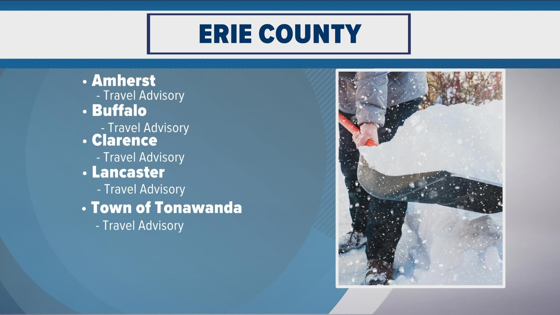 There are still several travel advisories and bans throughout the region tonight.