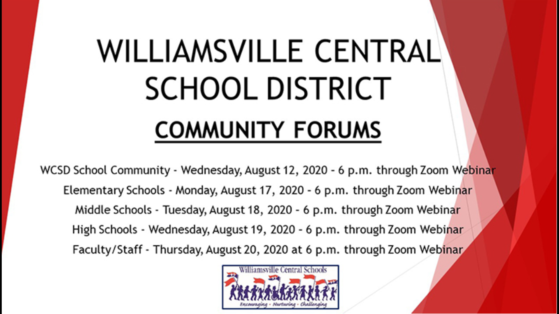 Williamsville schools parent reopening meetings continue Monday