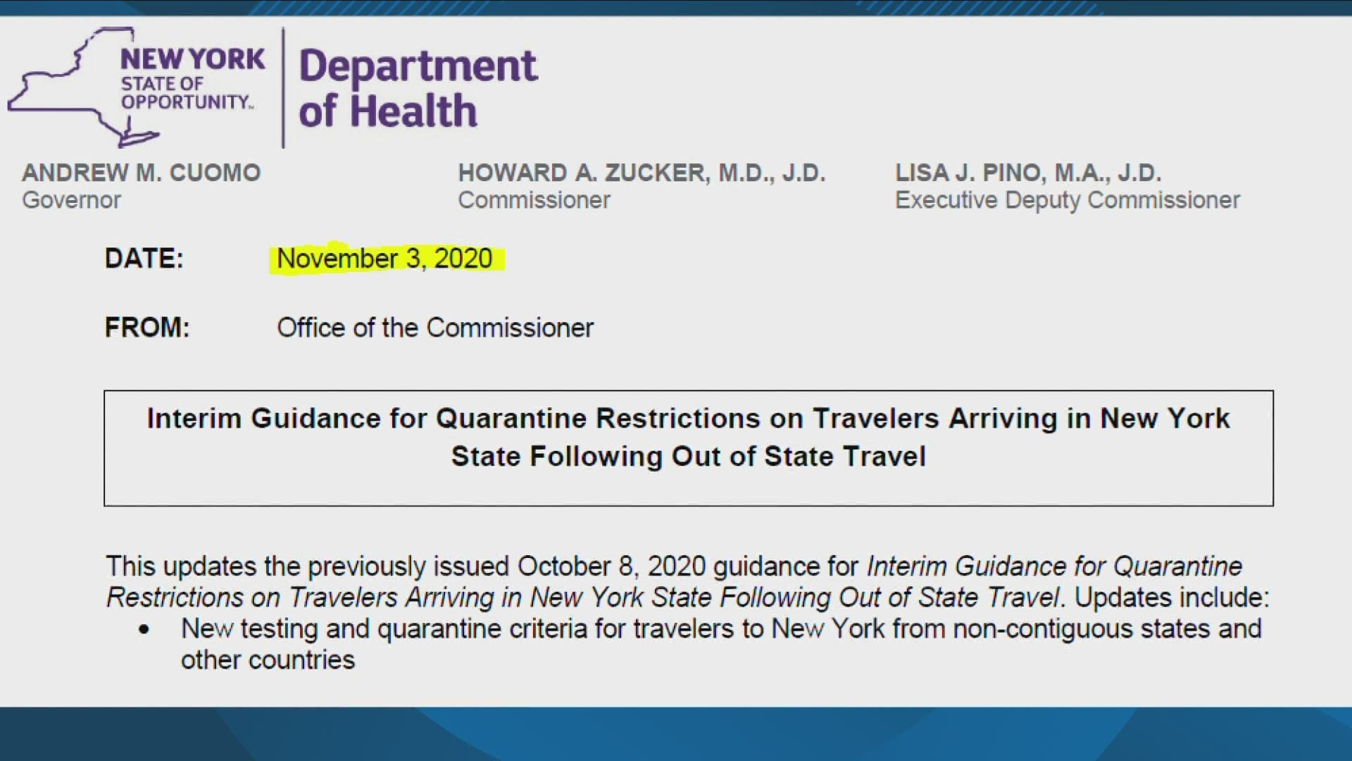 New York's Covid-19 travel advisory still requires most people who go out of state to be tested before they return.