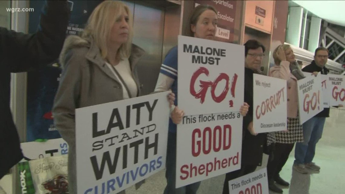 Bishop Malone returns to Buffalo, avoids protesters at airport