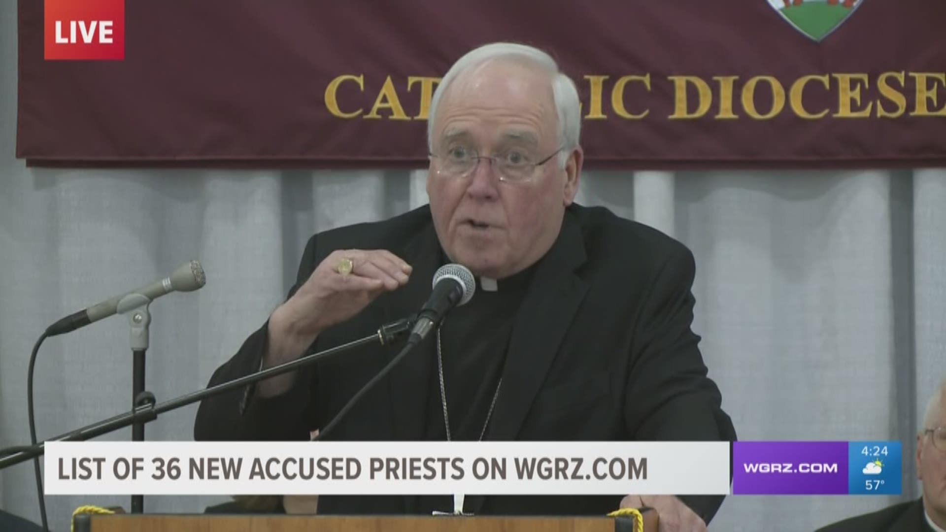 Bishop Richard Malone answers questions from the media about priest abuse allegations and how the claims are begin handled by the Buffalo Catholic Diocese
