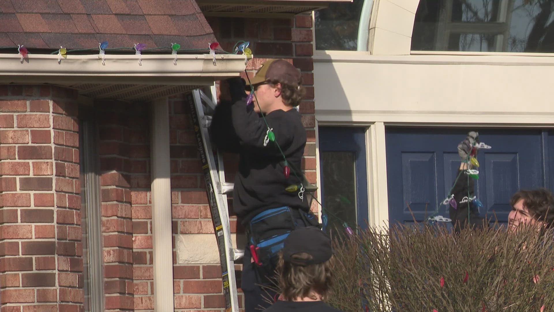 some enterprising UB students we found this afternoon in Williamsville who are bonded and not afraid to climb ladders with heights, and very busy right now.