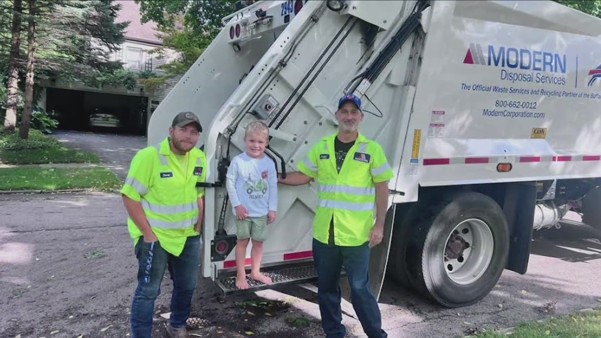 Henry waits every Wednesday, no matter the weather, to greet his friends from Modern Disposal. This year Henry asked for a garbage truck-themed party.