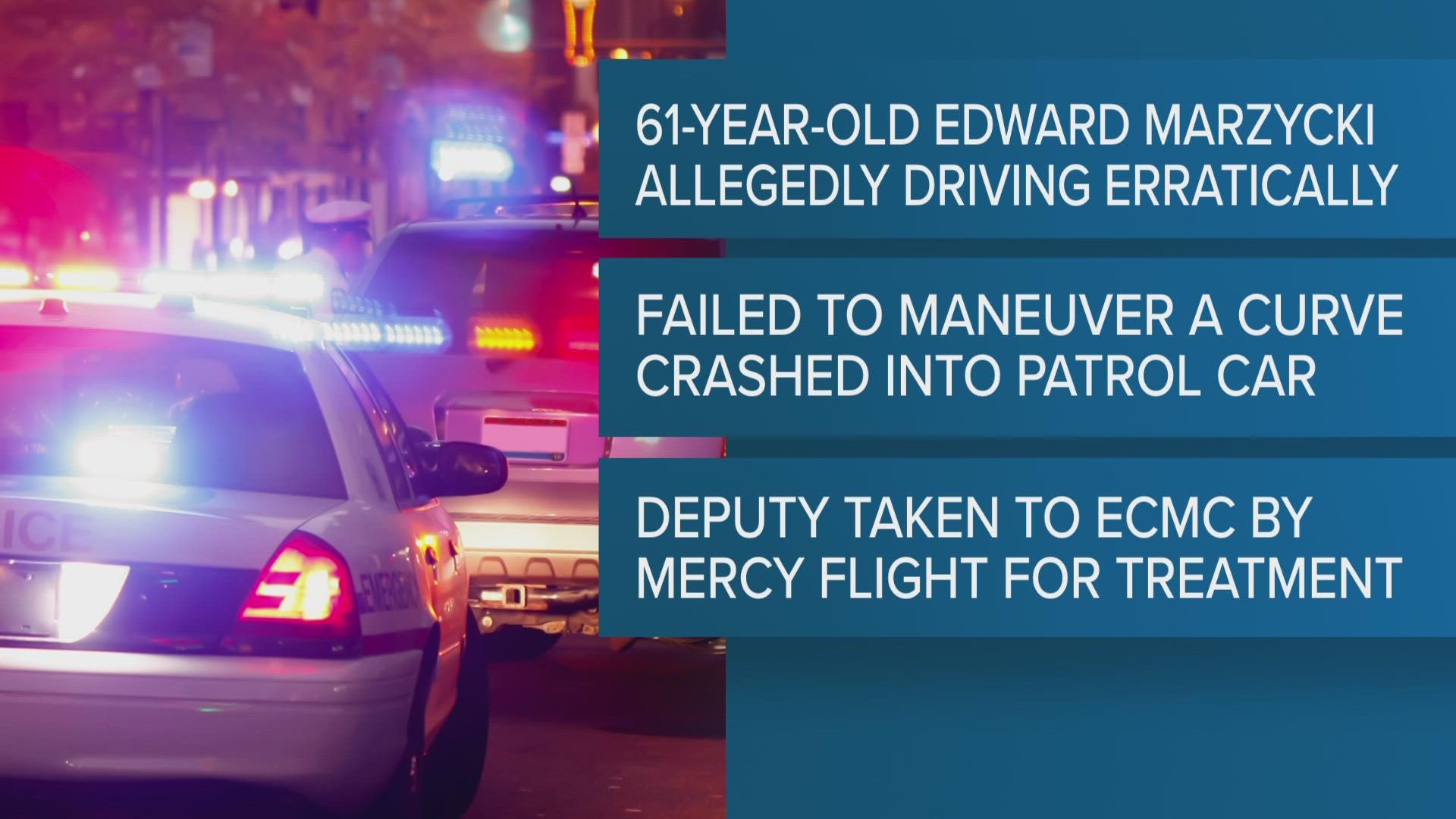 Officials say 61-year-old Edward Marzycki hit a patrol car on Route 78 Thursday, injuring the deputy inside.