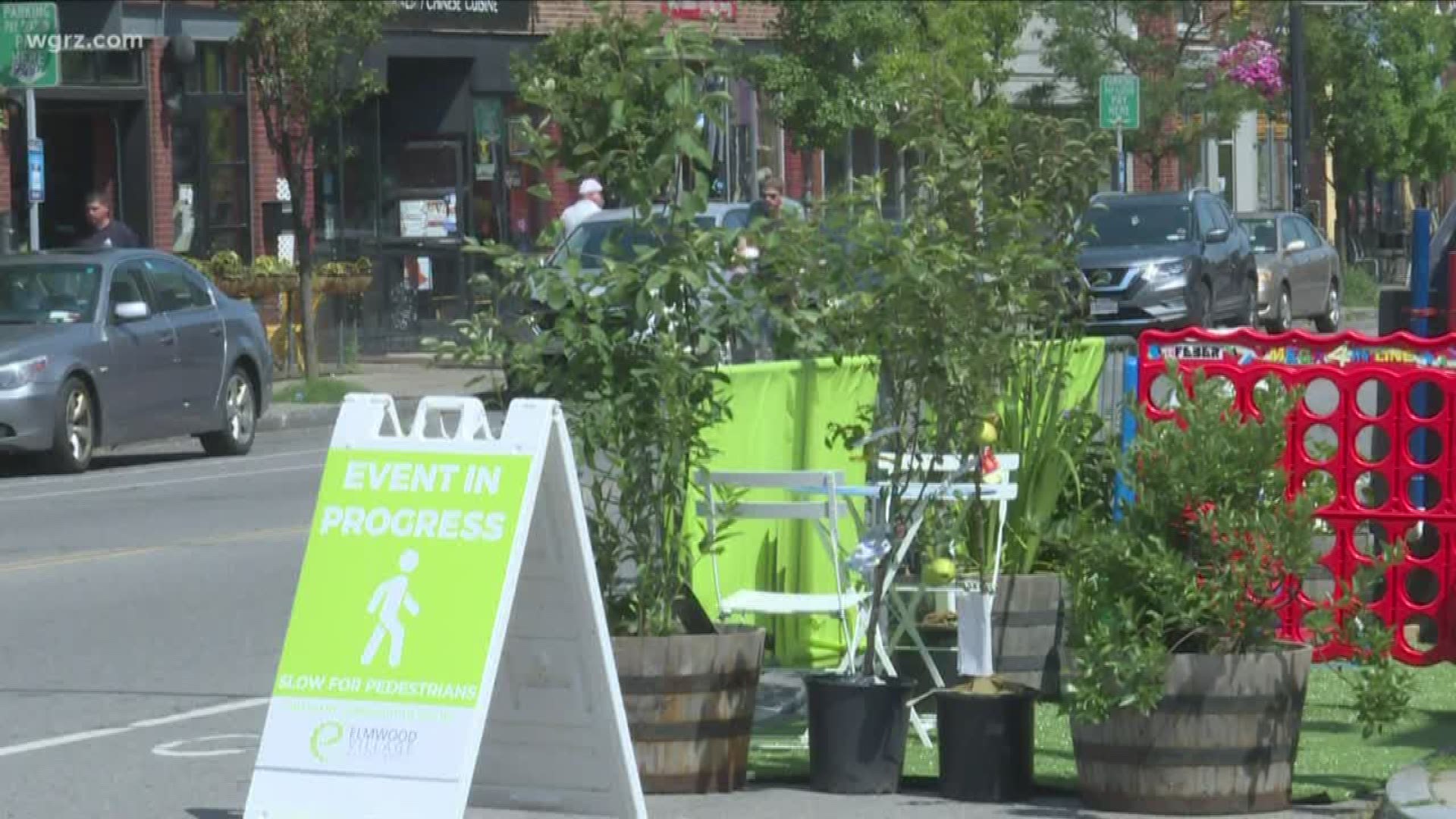 People in the Elmwood Village found a stretch of pavement transformed into a pop-up park earlier today. It was at the corner of Elmwood and Hodge.