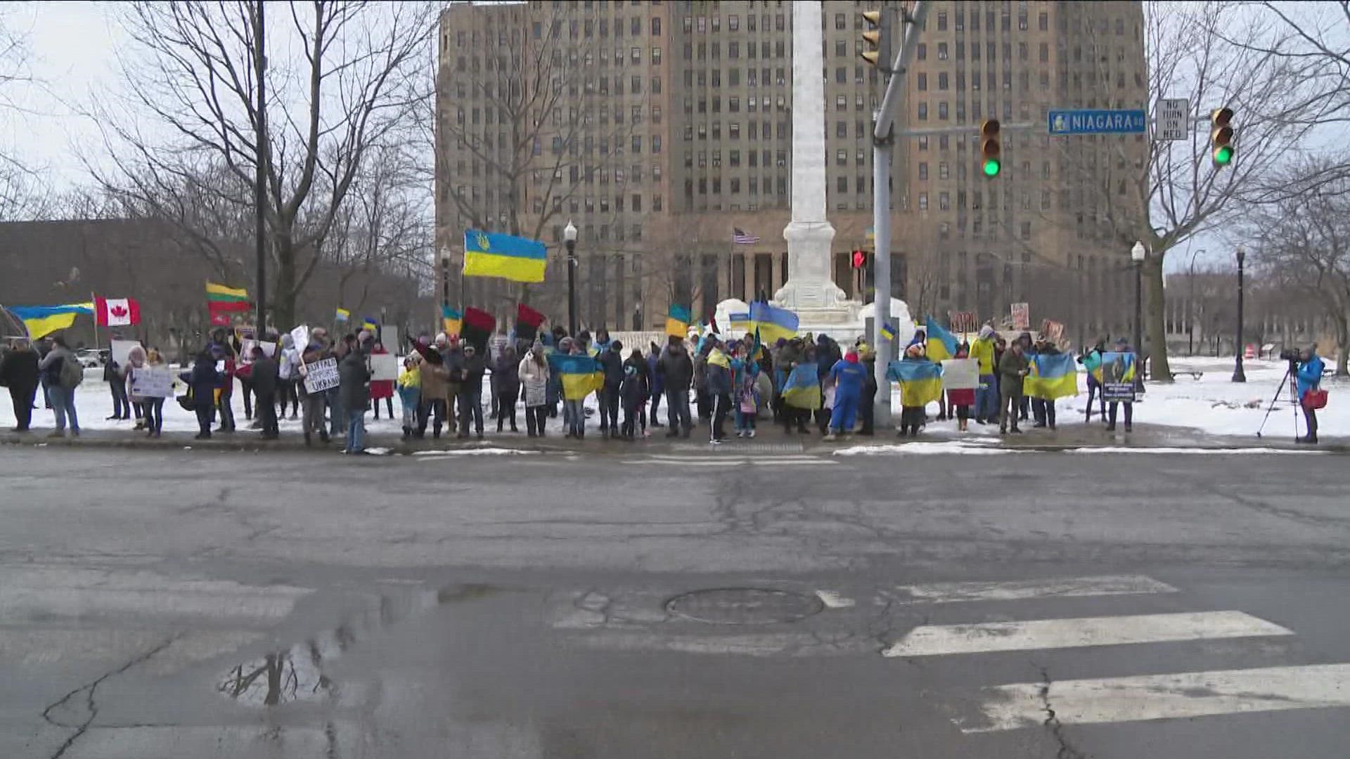 Western New York neighbors held a rally in Niagara Square today to show their support for Ukraine.