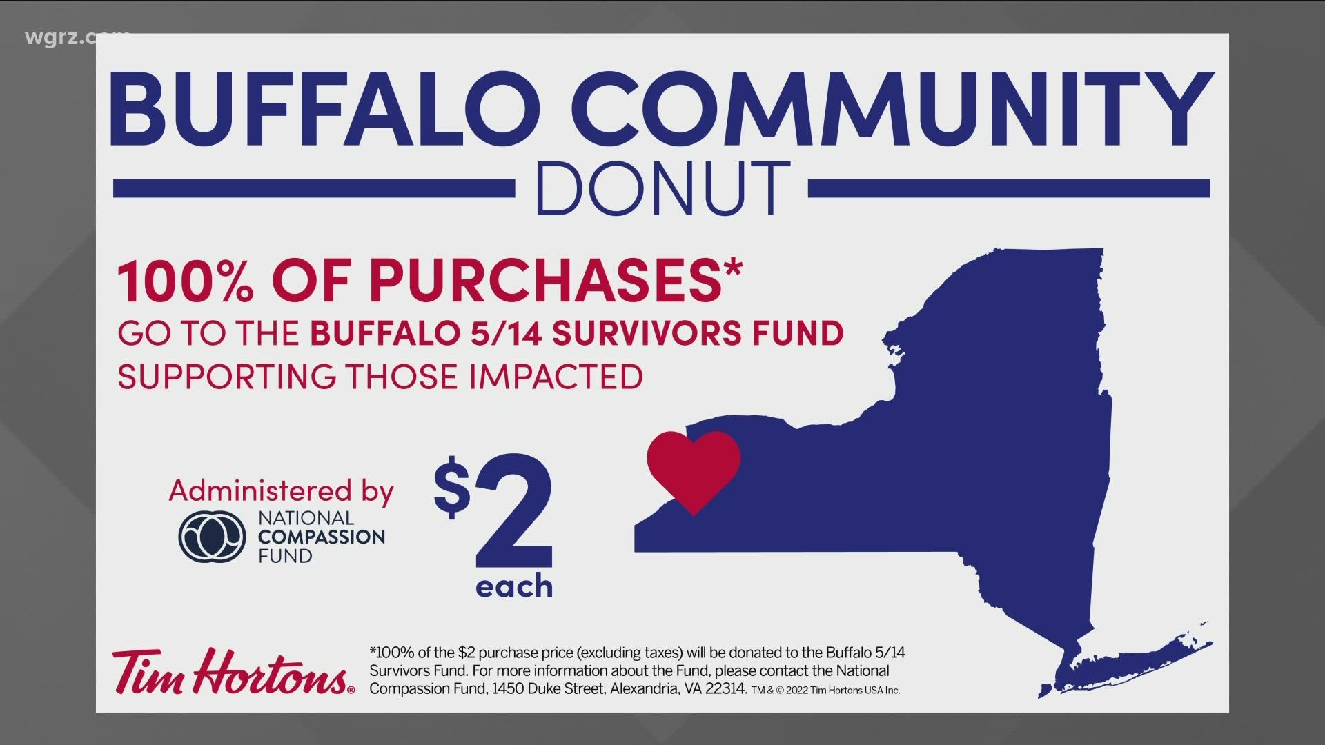 IT'S A RING DONUT WITH WHITE AND BLUE ICING... BUT THE BEST PART... THE 2-DOLLARS YOU PAY FOR THE DESSERT WILL GO TO THE BUFFALO 5-14 SURVIVORS FUND.