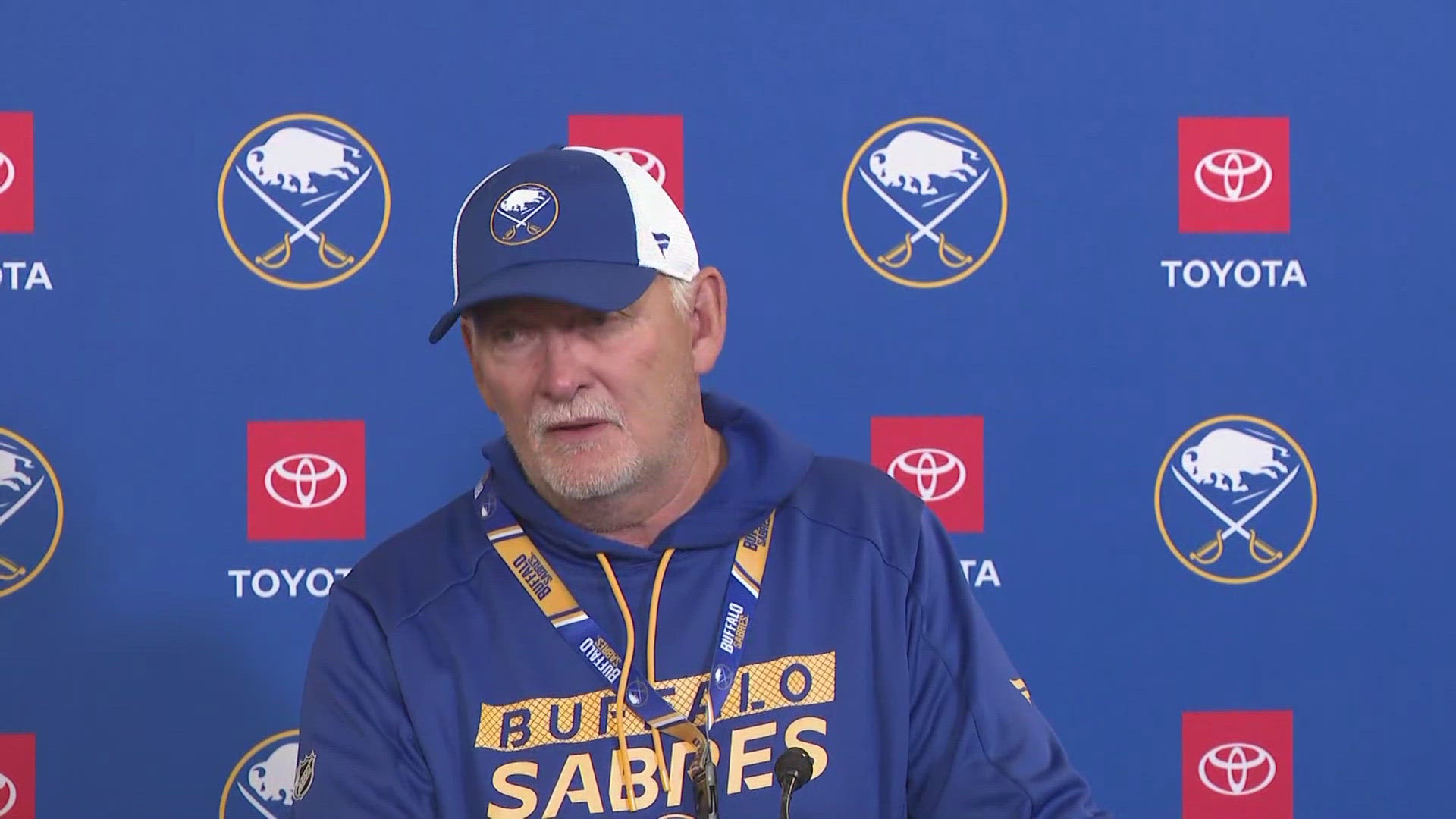 Lindy Ruff speaks to media at Sabres training camp 9/18/24