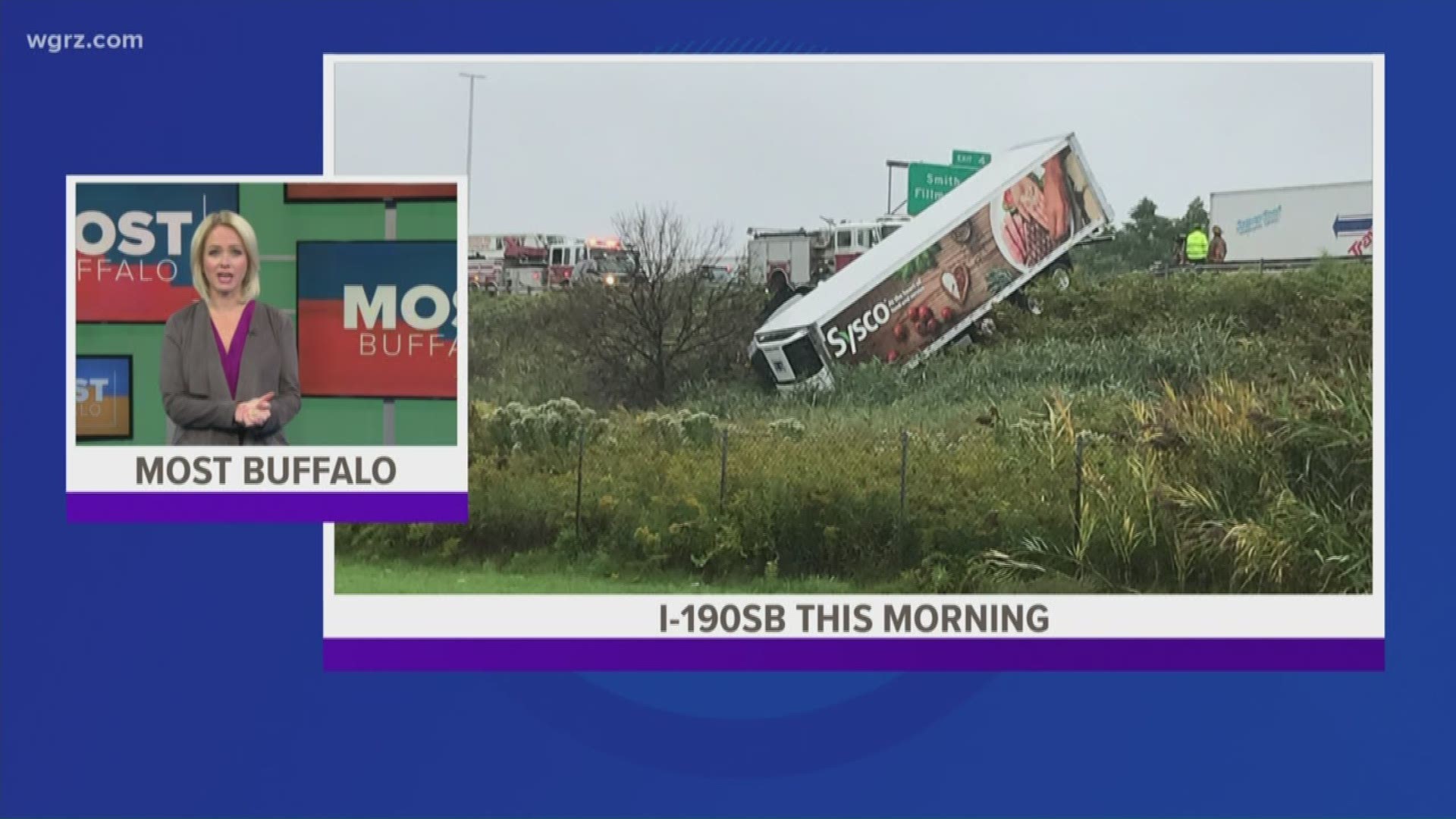 Tractor trailer rolls over guardrail on I-190