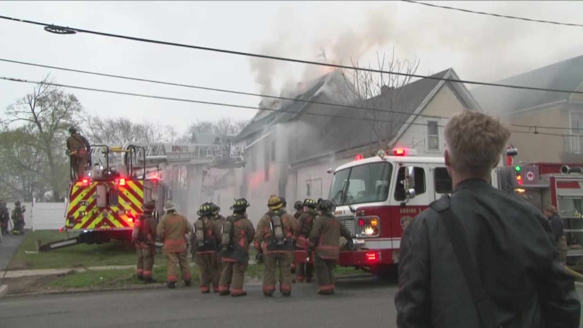 A woman in her 70's is at ECMC following a fire on the east side.