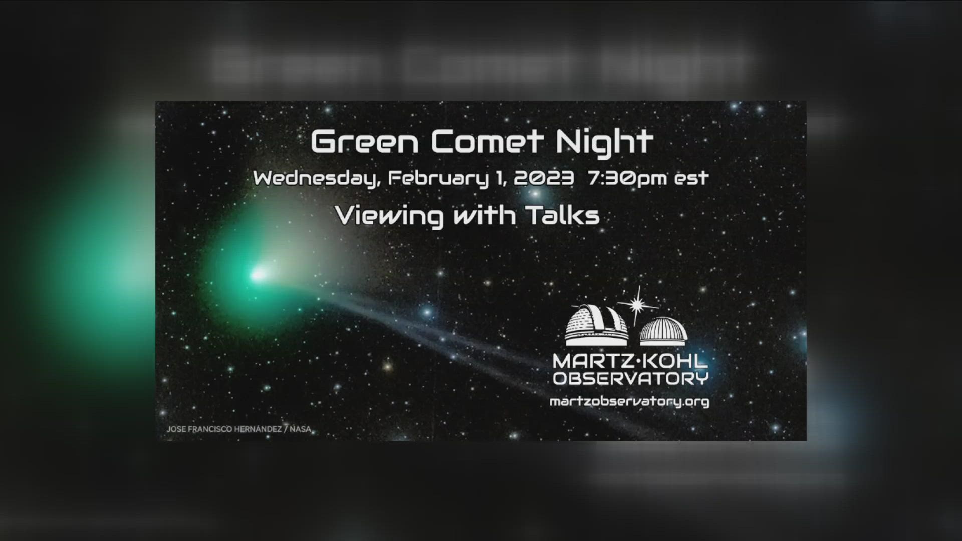 The Martz Observatory in Frewsburg is hosting a viewing for the Green Comet, a one-in-a-lifetime event, on Wednesday at 7:30pm