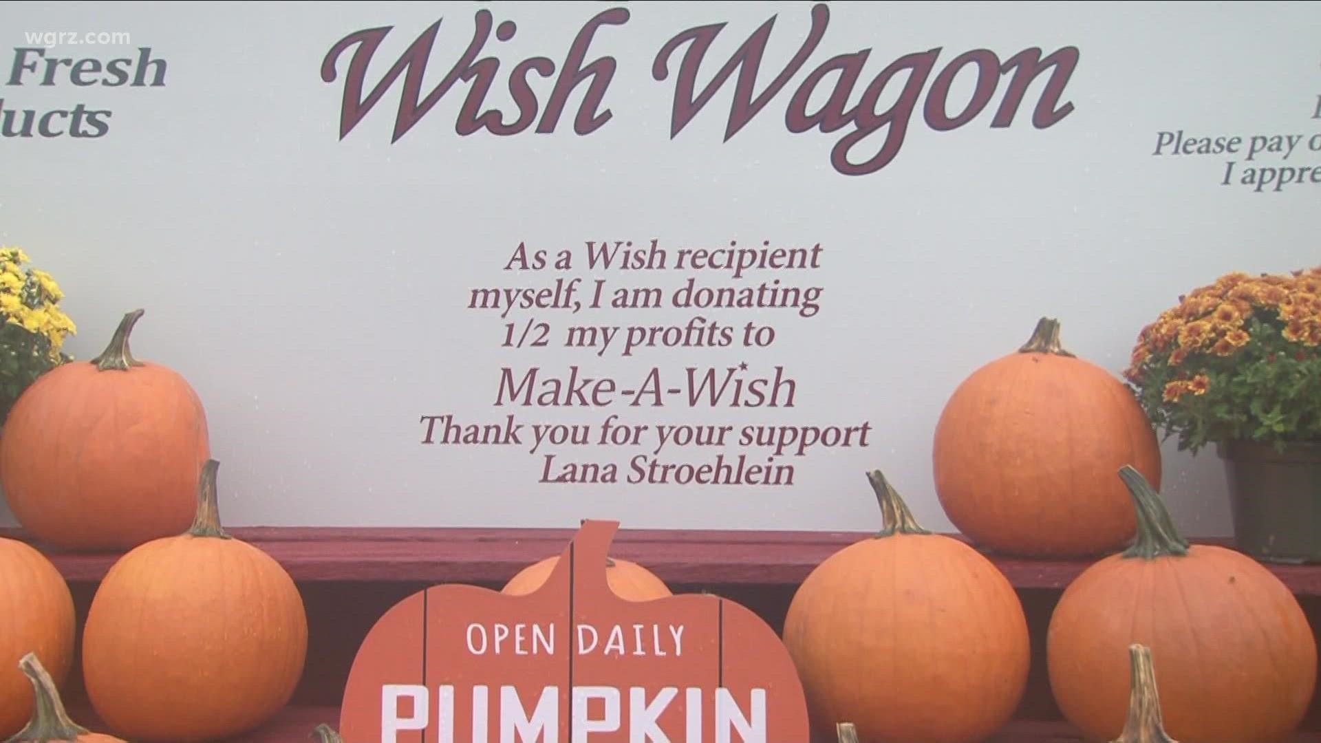 Lana Stroehlein, 13, of Pendleton is a former "Wish Child" now selling pumpkins and mums from a roadside stand and giving half the proceeds back to Make-A-Wish.