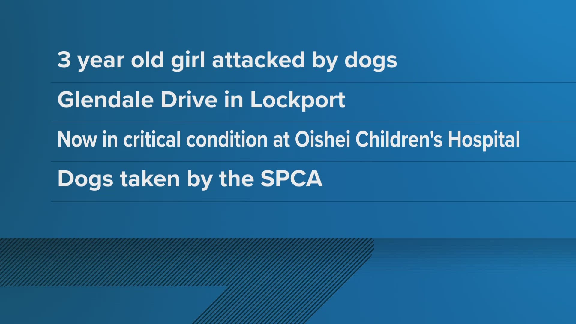 The young girl remains at Oishei Children's hospital. and the S-P-C-A of Niagara County has taken possession of the dogs.