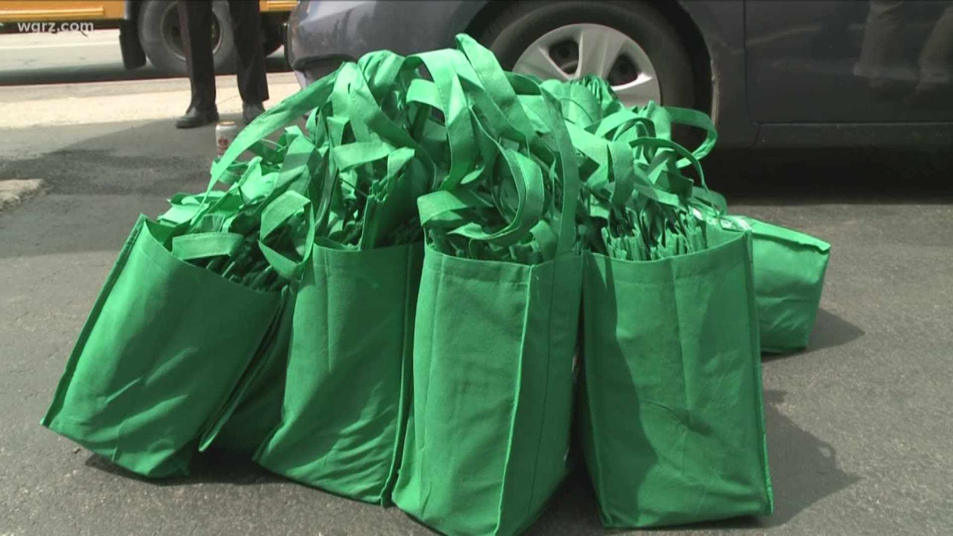 Erie County Executive defends possible charge on paper shopping bags as good for the environment. Critics call it another tax.