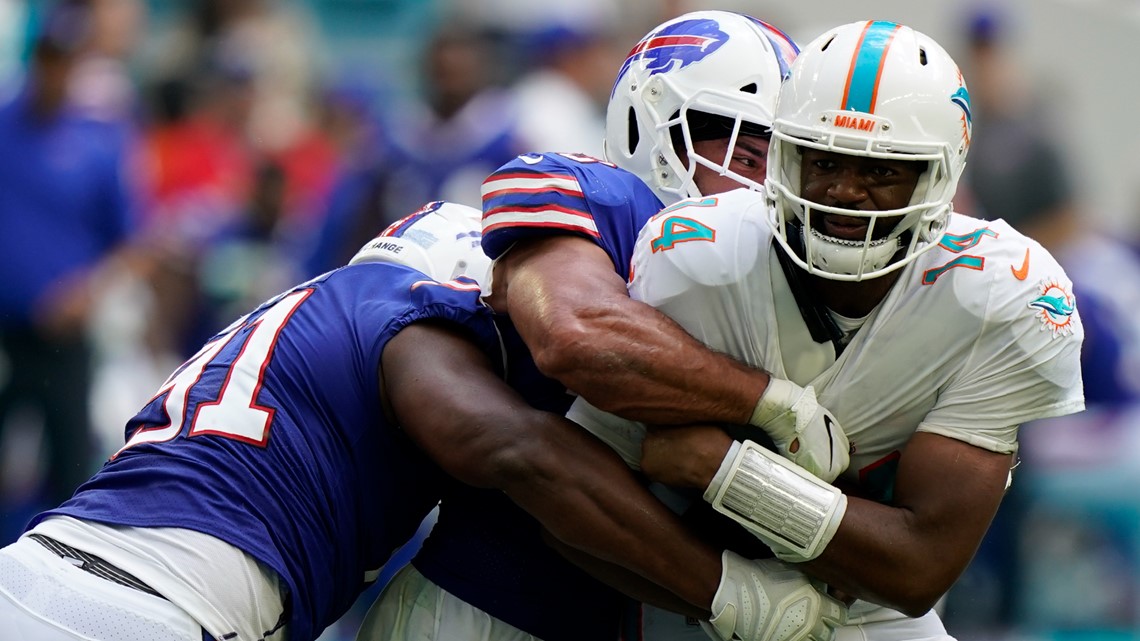 Buffalo Bills running back Zack Moss (20) carries the ball during the  second half of an NFL football game against the Miami Dolphins, Sunday,  Sept. 19, 2021, in Miami Gardens, Fla. (AP