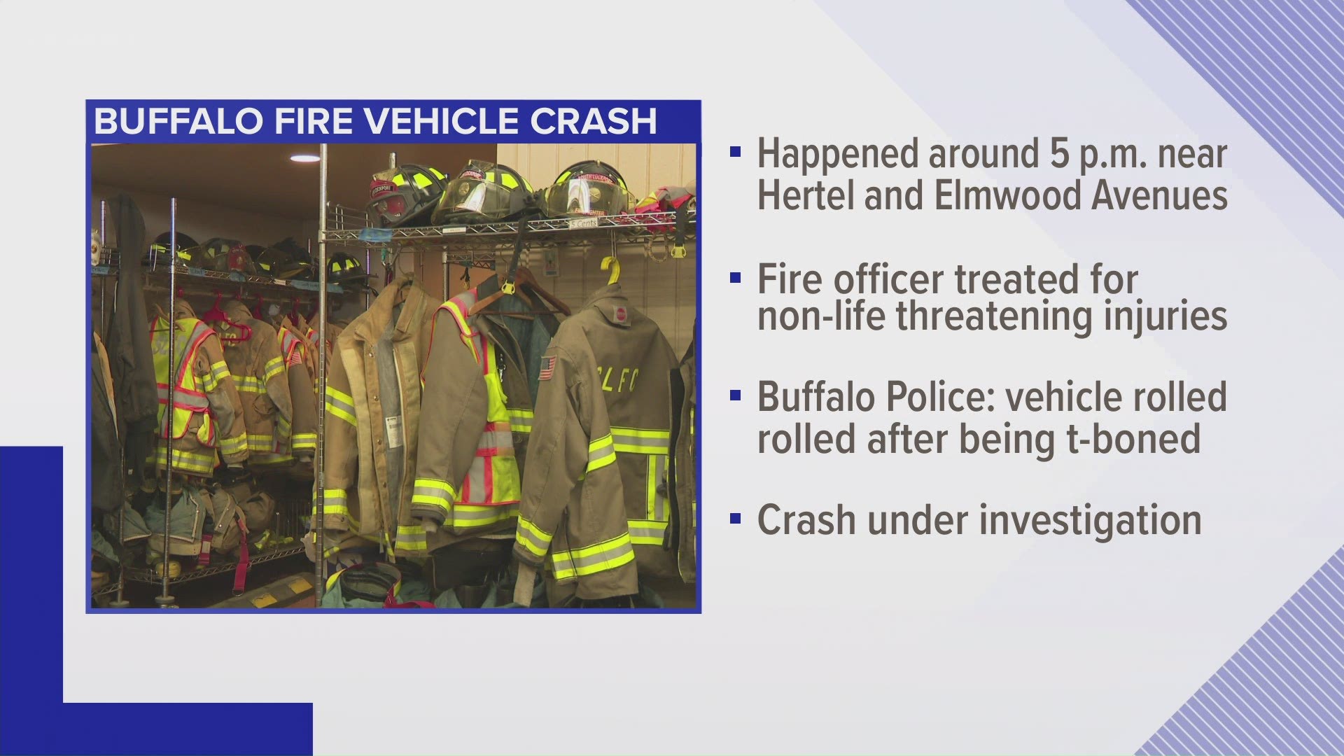 An officer with the Buffalo Fire Department is recovering tonight after police say his car was t-boned and rolled over several times.