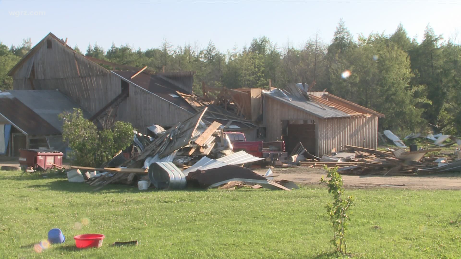 An EF1 tornado severely damaged several buildings including a home on Barnes Road.